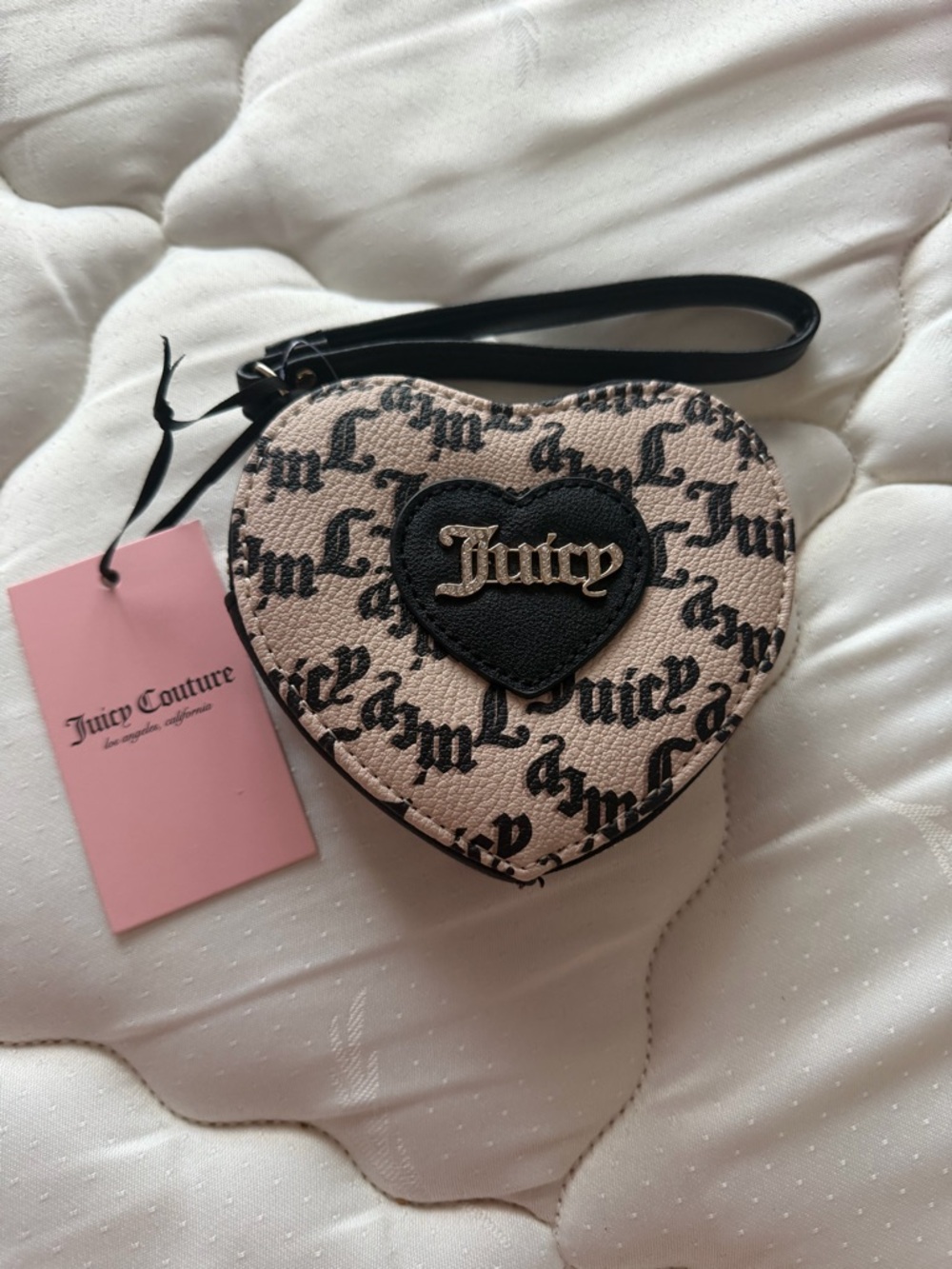 Juicy Couture Tan and Black Heart Logo Zip Up Wristlet